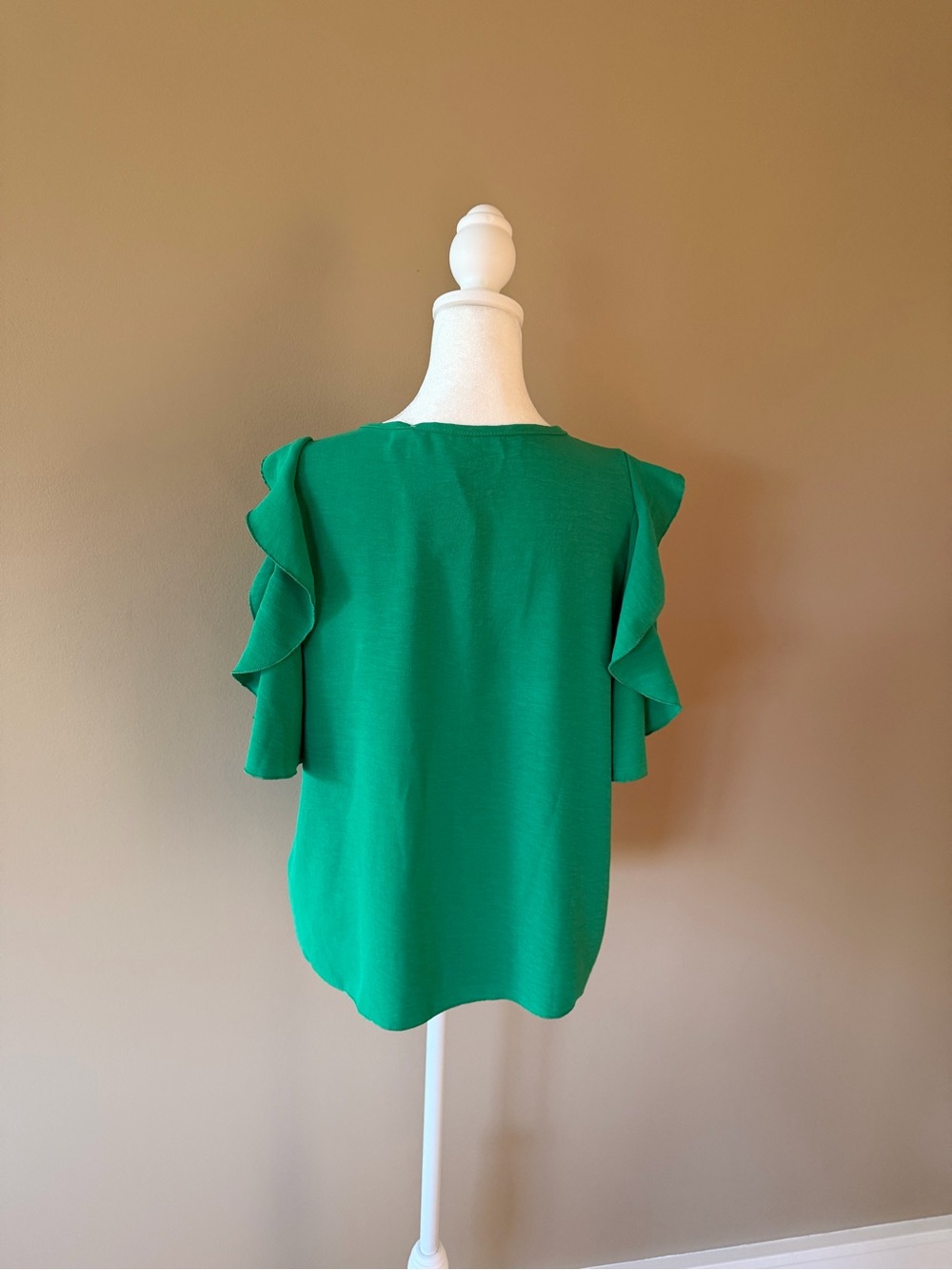 Green Ruffle Cold-Shoulder V-Neck Top - Picture 3 of 3